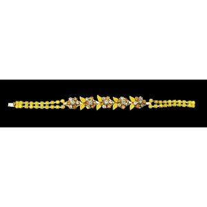 Vintage 50s Weiss NY Yellow Floral Rhinestone Bracelet
